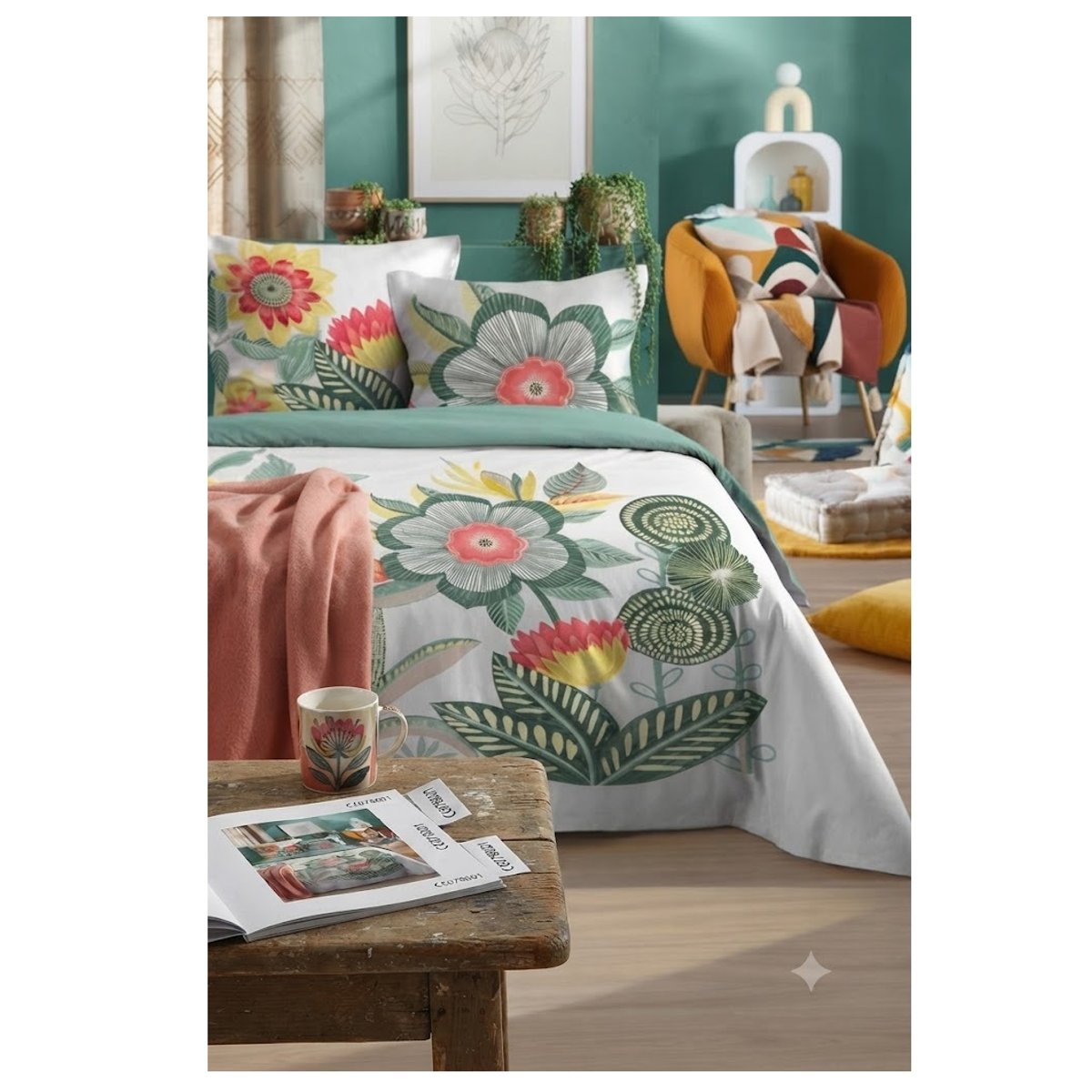 Parure de lit Cassie fleurie vert, EDEN