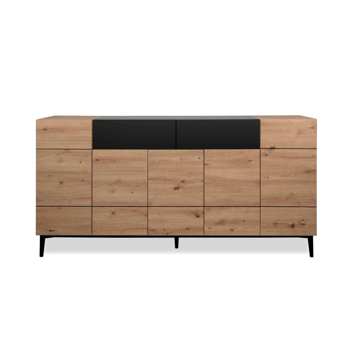 Buffet moderne 5 portes 1 tiroir décor bois et noir ALVA bois naturel, PIER IMPORT