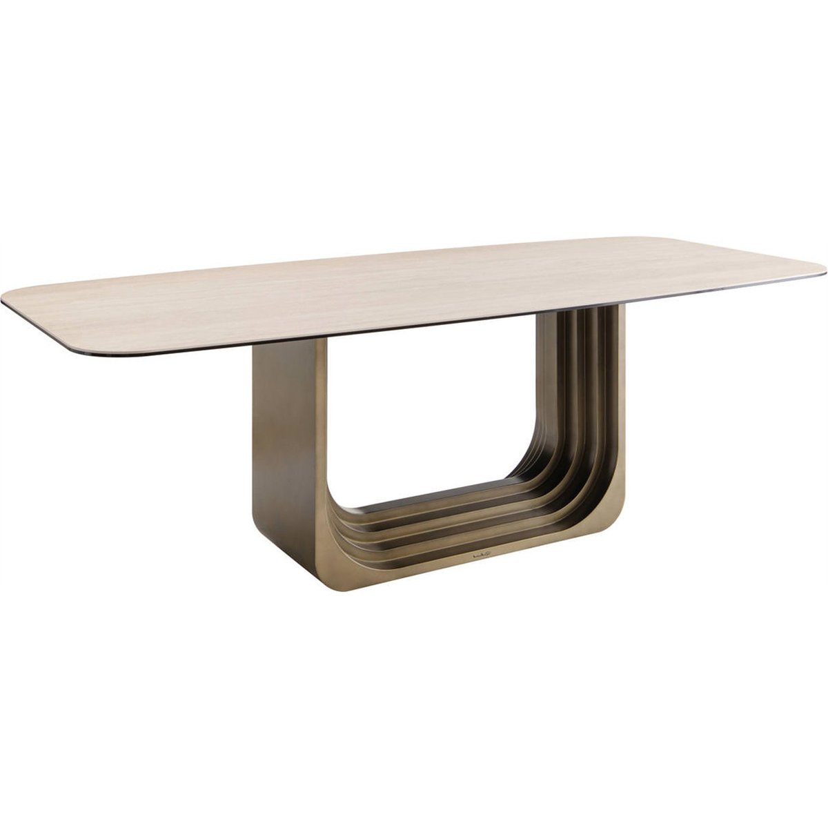 Table à manger en céramique et verre beige et bronze, RECOLLECTION