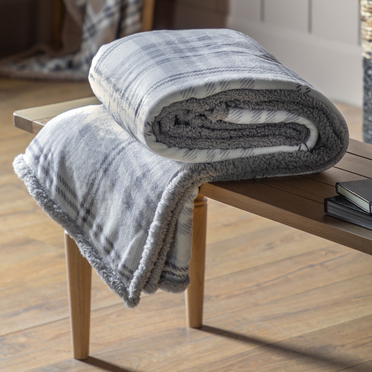 Sherpa Fleece Throw 152x177cm grey, SO'HOME