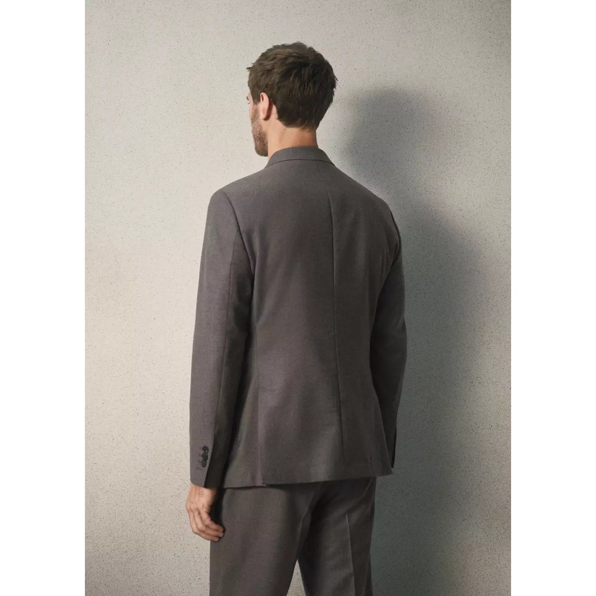 Veste de costume croisée slim fit en flanelle beige, MANGO MAN