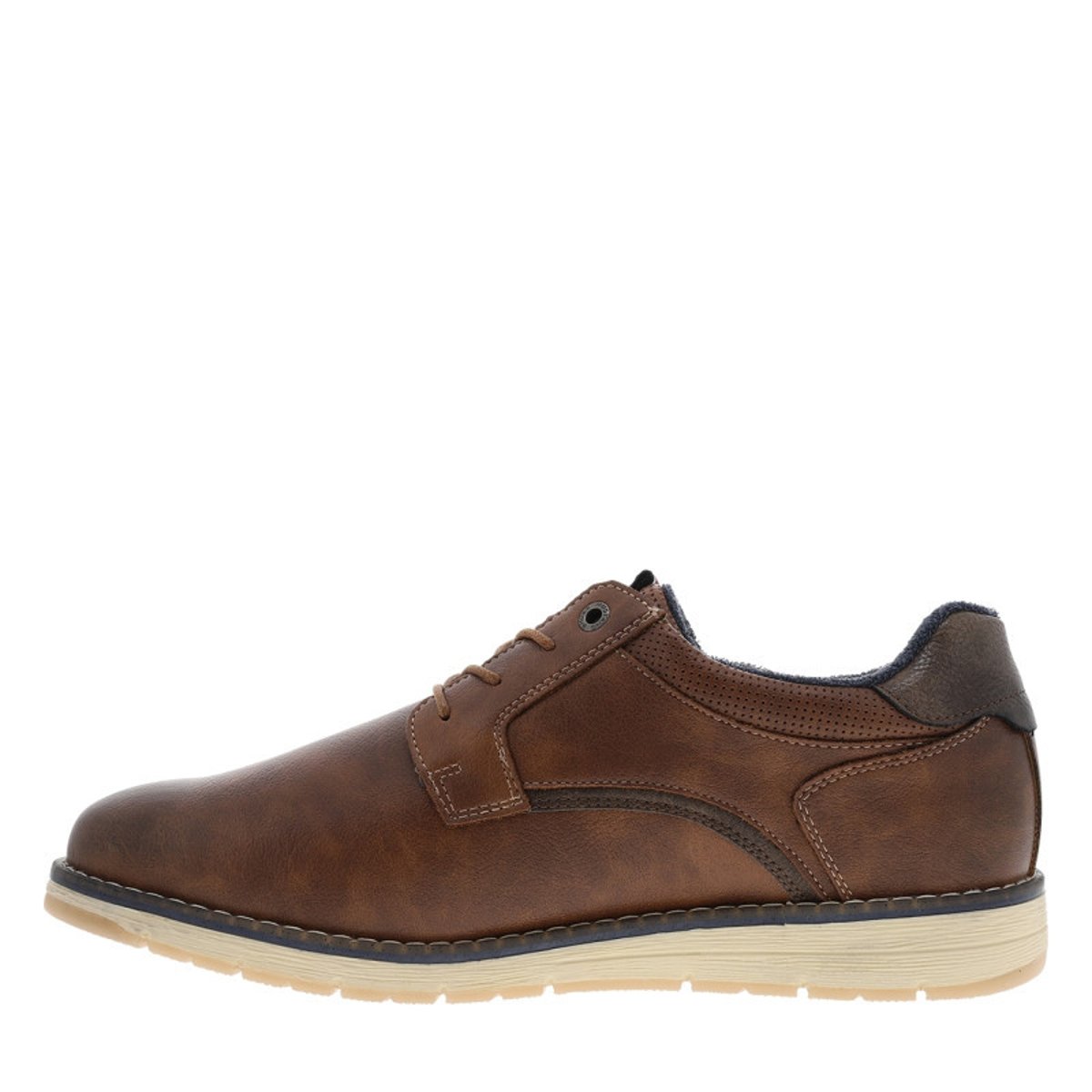 Derbies brunes avec un talon plat munies de lacets ronds et d'un zip latéral brun, MUSTANG