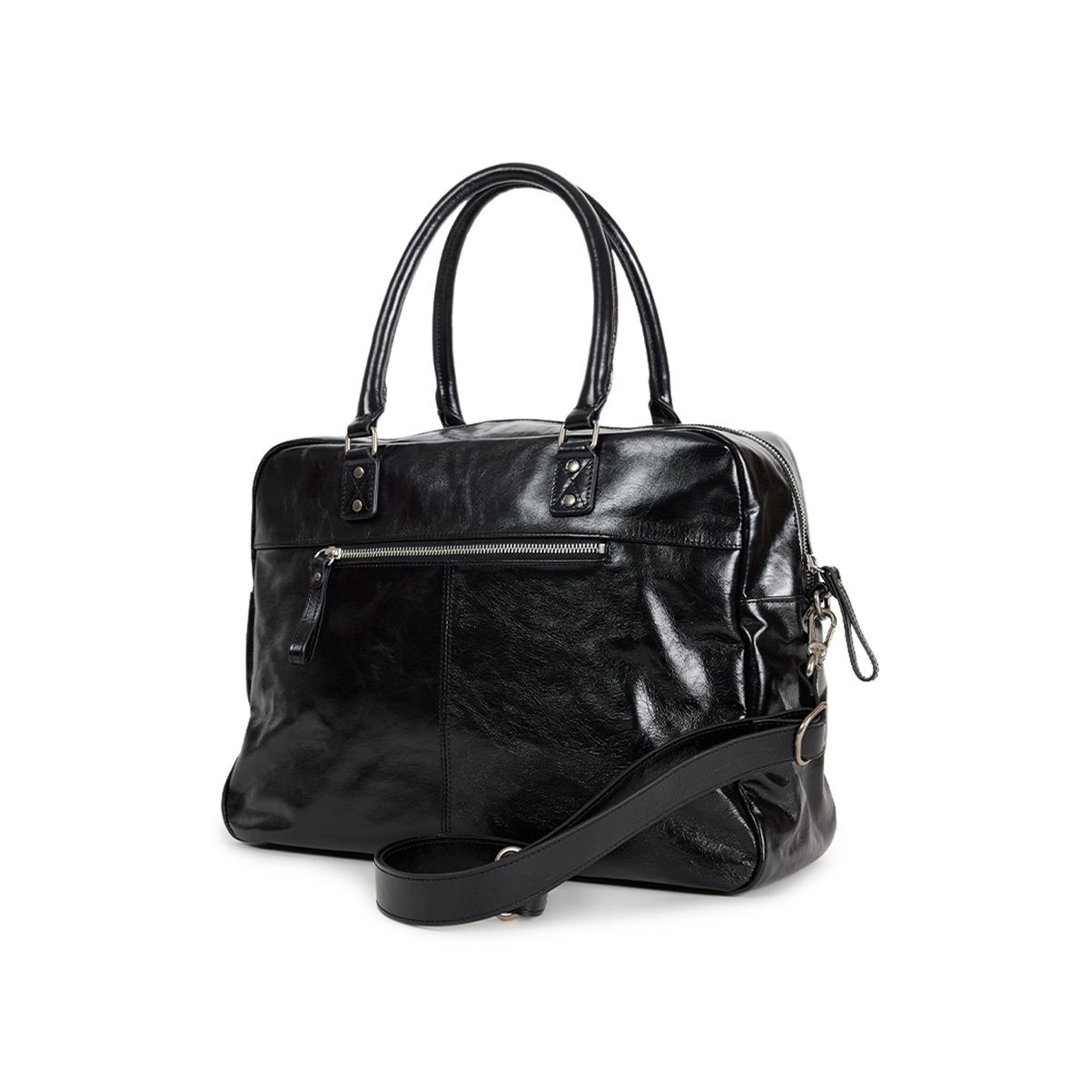 Sac de voyage en cuir avec bandoulière amovible MAXI MACY noir, NAT & NIN