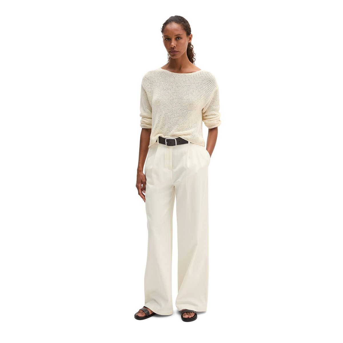 Pull en vrac en mélange de lin et de coton blanc naturel, MARC O'POLO