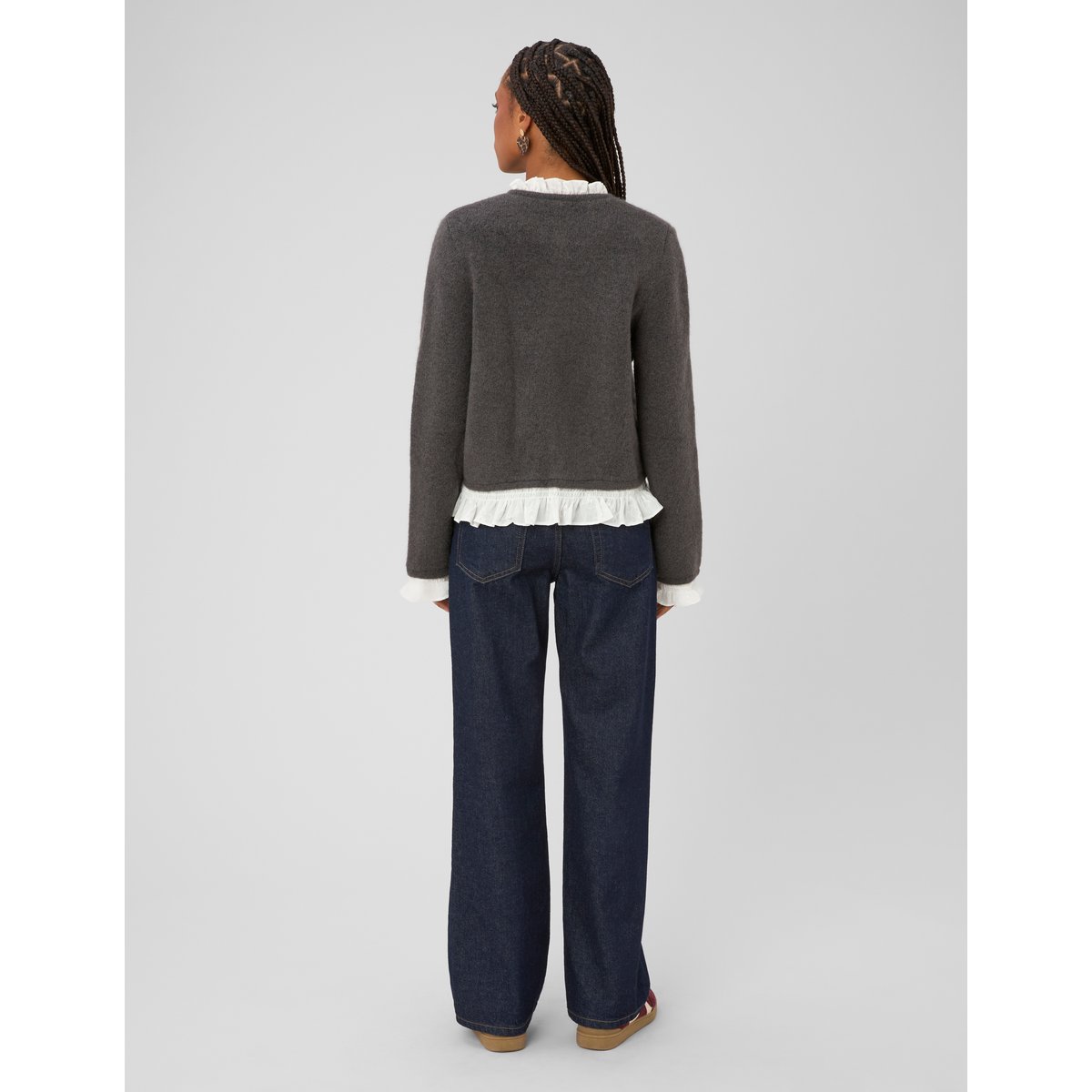 Gilet boutonné à volants gris foncé, BZB