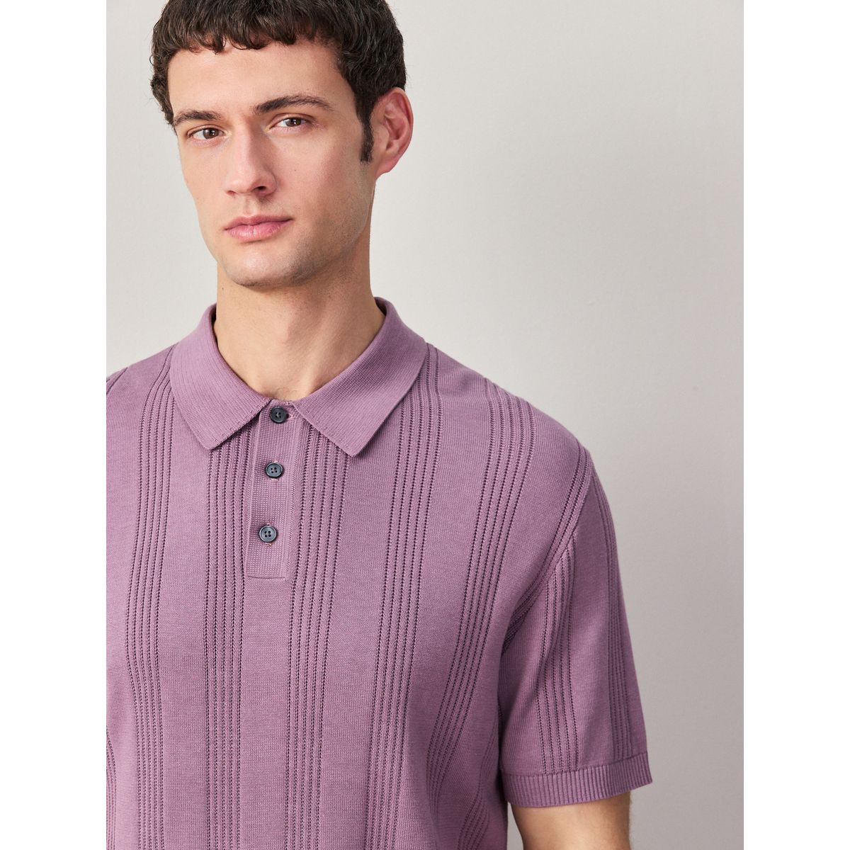 Polo standard rayé en maille pointelle violet, NEXT