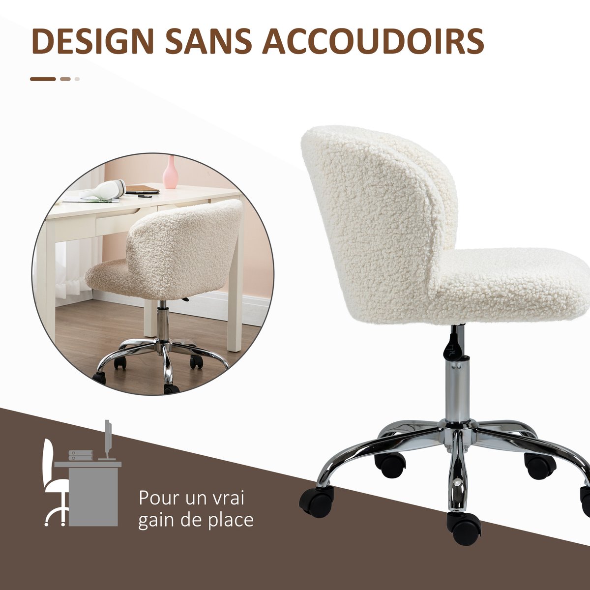 Chaise de bureau Polyester Blanc blanc, HOMCOM