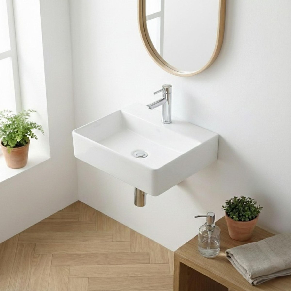Vasque à poser carrée en céramique blanche 40cm NAO blanc, MOB IN