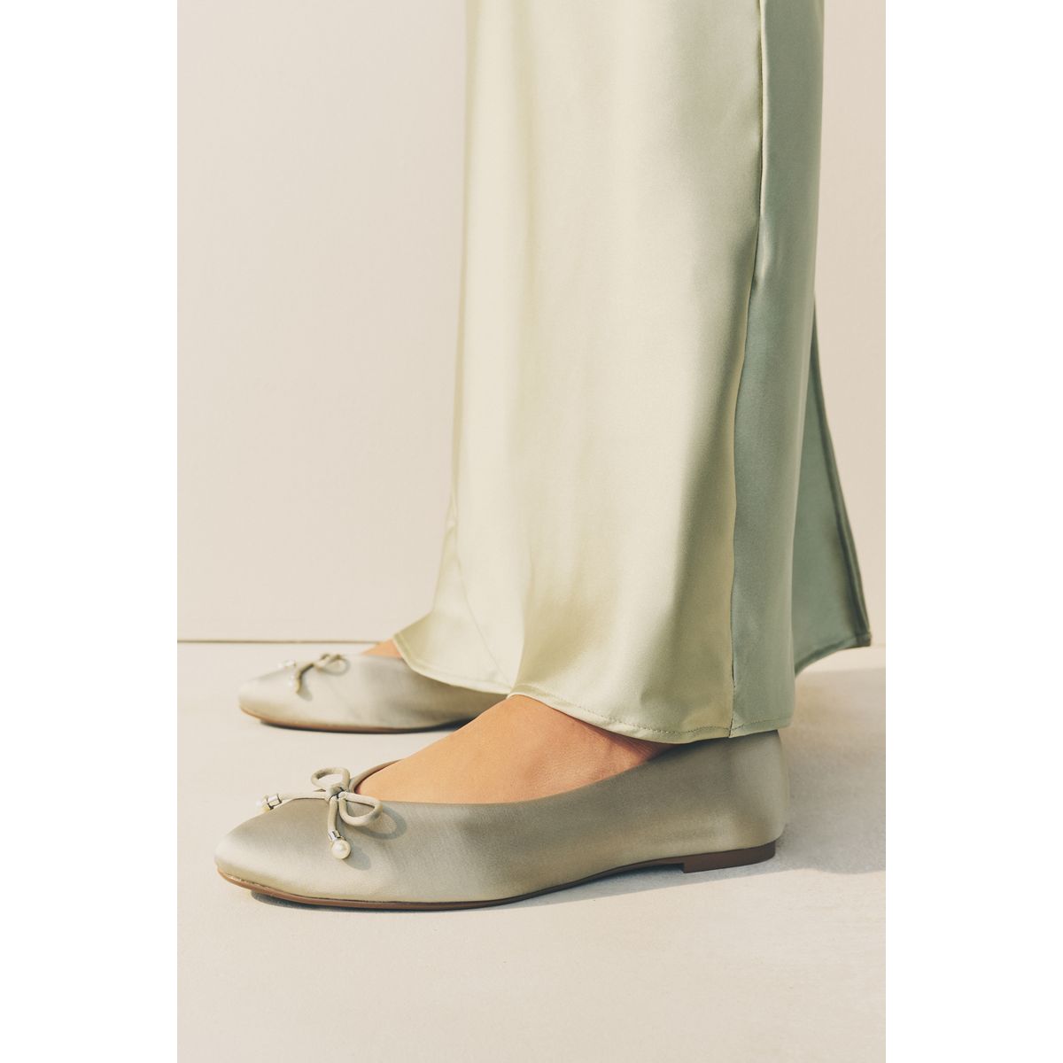 Ballerines avec nœud vert sauge, NEXT