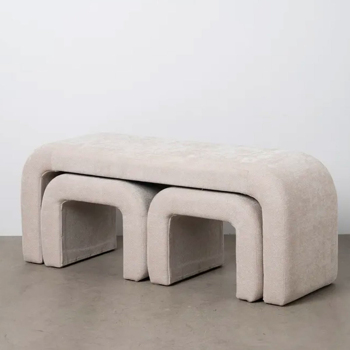 Set de 3 banquettes bouts de lit tissu beige 126x43x50cm beige, WADIGA