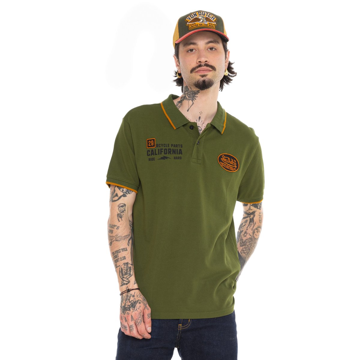 Polo coton piqué MARCO vert/noir/orange, VON DUTCH