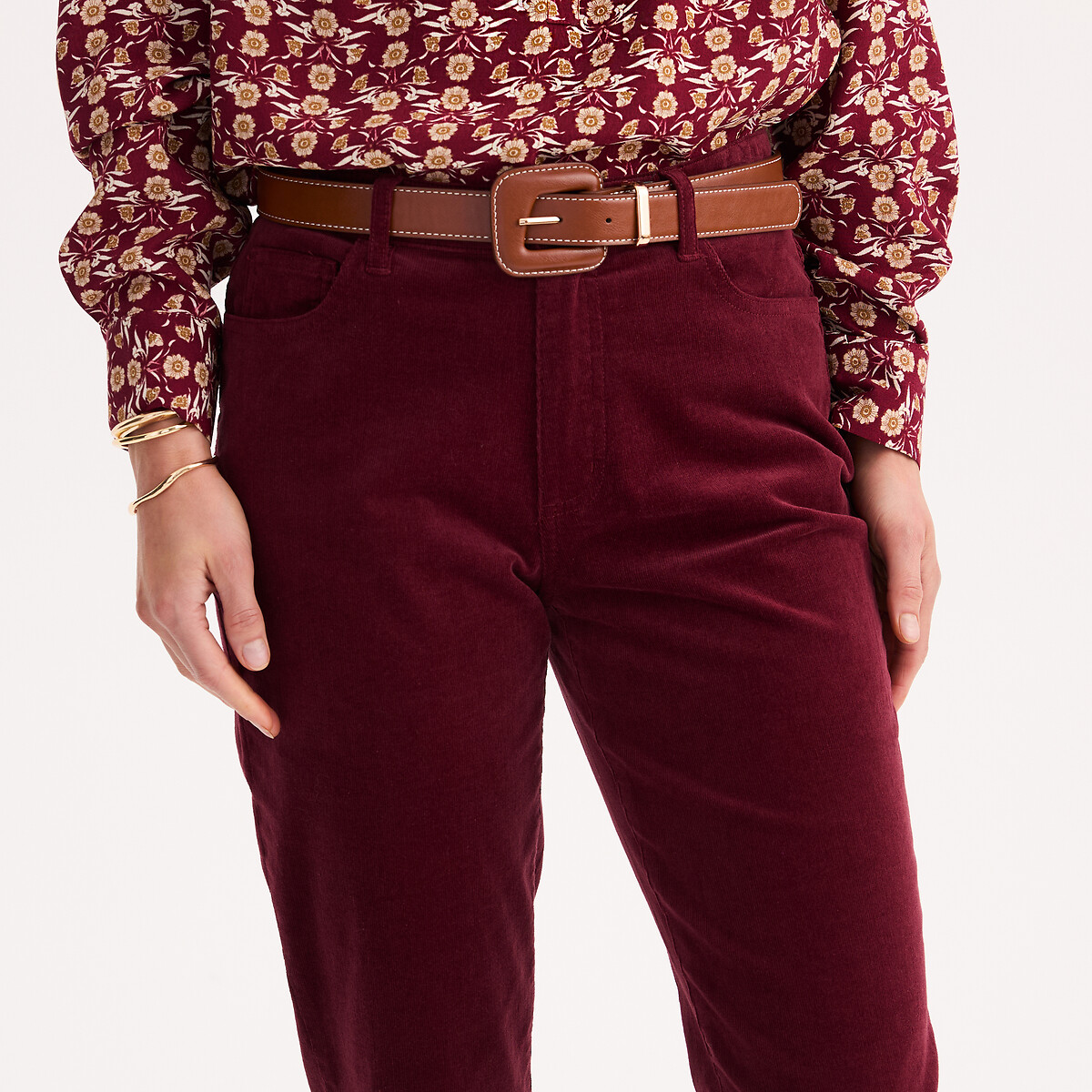Pantalon velours stretch rouge bordeaux, ANNE WEYBURN