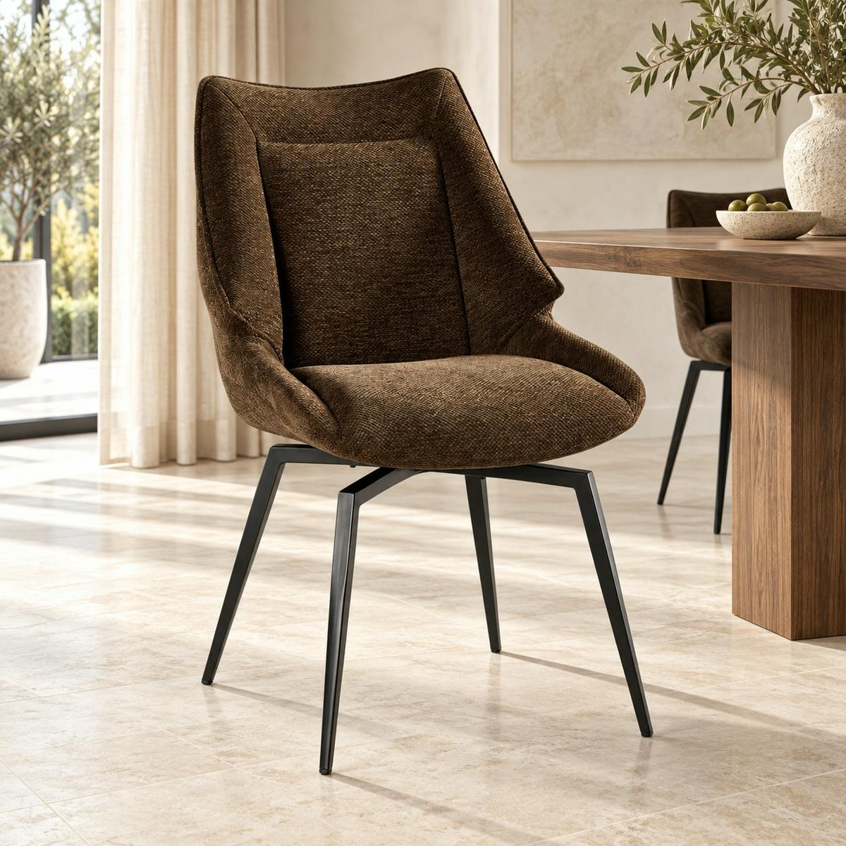 Chaise design tissu microfibre chocolat (lot de 2) IENA marron, PIER IMPORT