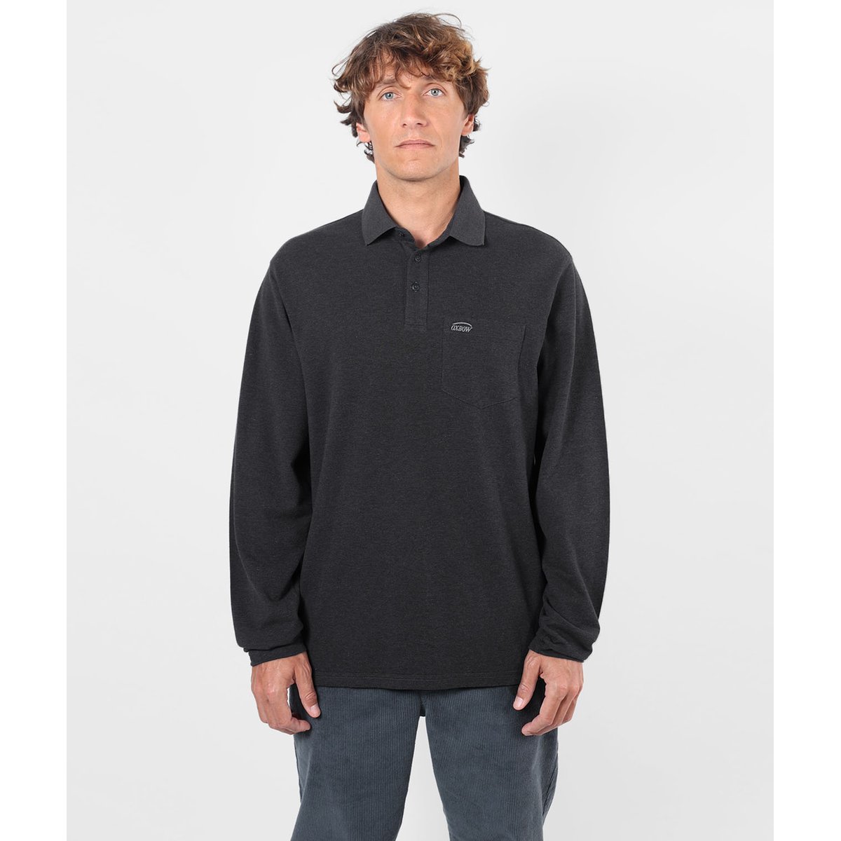 Polo manches longues STAPLE black heather, OXBOW