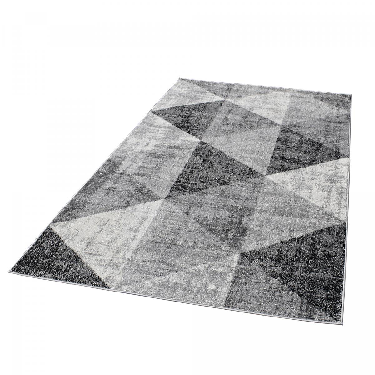 Tapis salon et chambre tissé motif géométrique SOLTAM gris, écru, UN AMOUR DE TAPIS