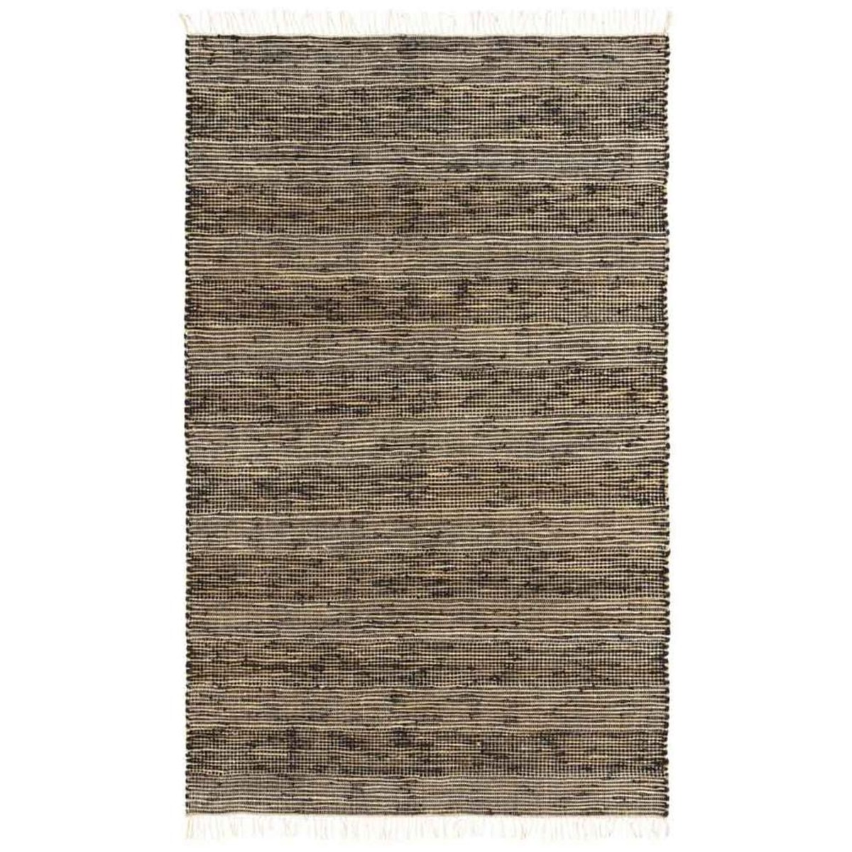 Tapis à franges en jute  motif rayé  TOFOU - style bohème noir naturel, THE DECO FACTORY