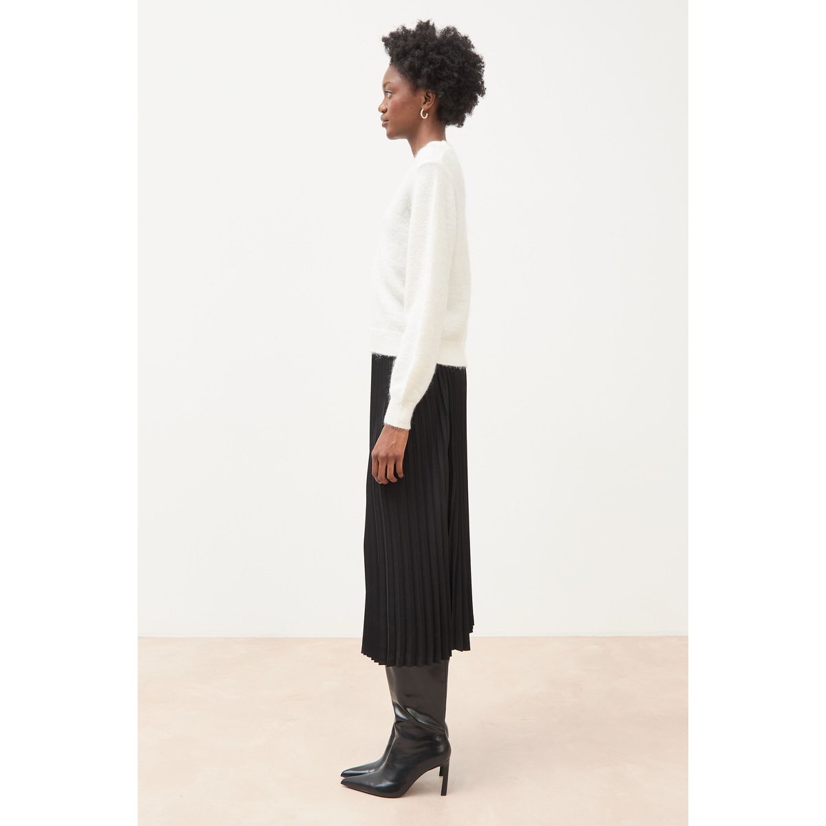 Pull droit col v manches longues ecru, BONOBO