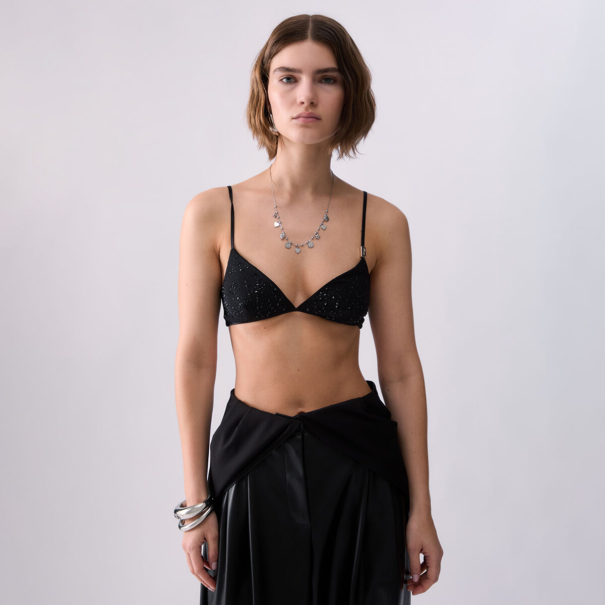 Top en tulle avec broderies bijoux noir, LIU JO