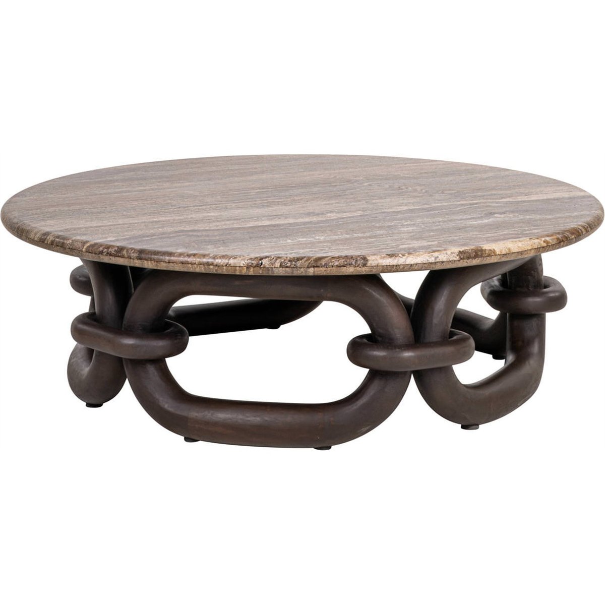 Table basse ronde en travertin brun cendré, RECOLLECTION