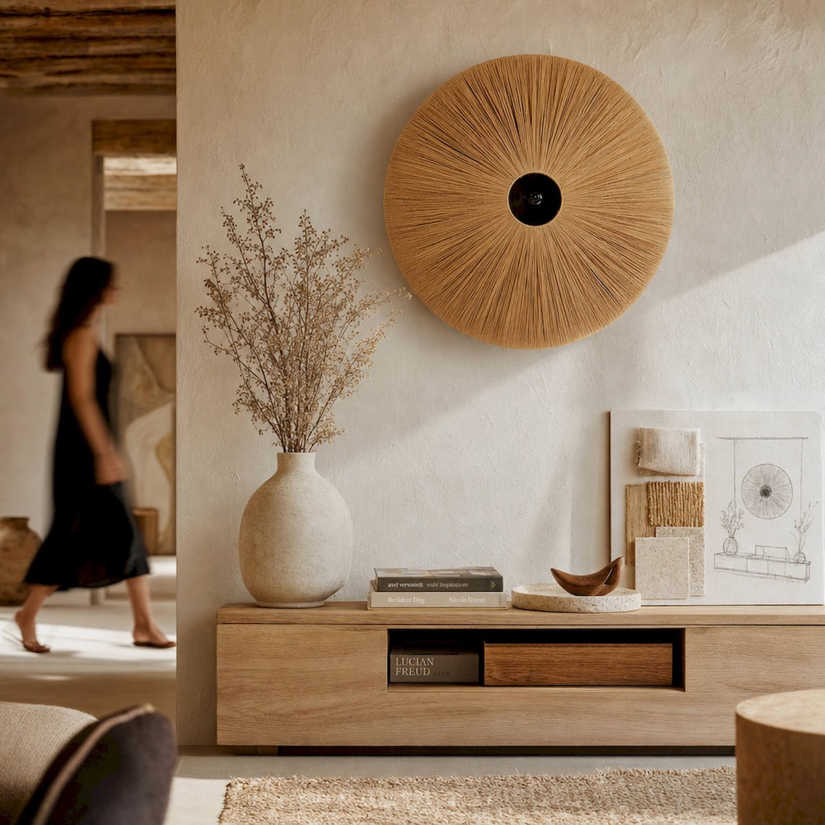 Applique murale en raphia collection VACIO sable et beige, RECOLLECTION