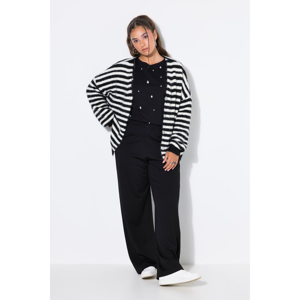 Cardigan, oversize, rayé, manches longues noir, STUDIO UNTOLD