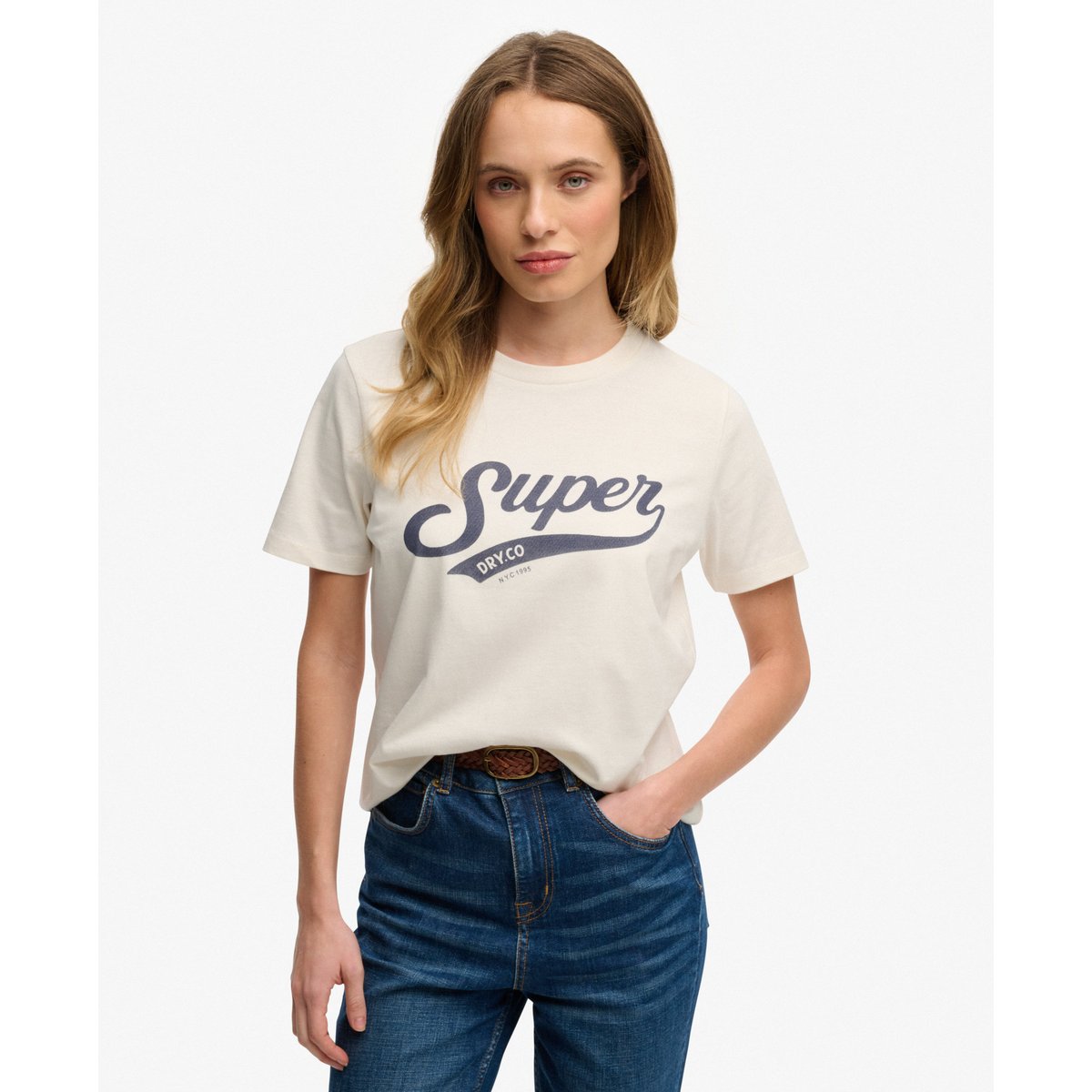 T-shirt Varsity Script crème, SUPERDRY