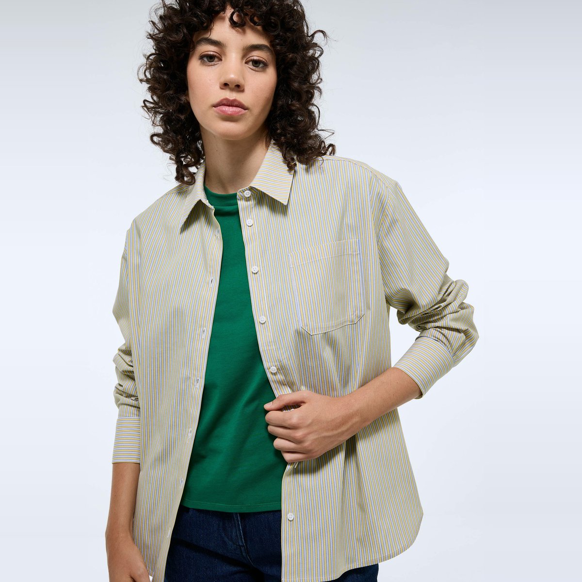 Chemise manches longues rayée en coton BIO GOTS cedrat, MONOPRIX