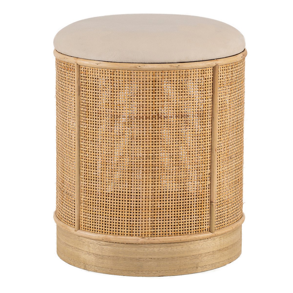 Pouf velours et rotin, CHUO beige, NORDLYS