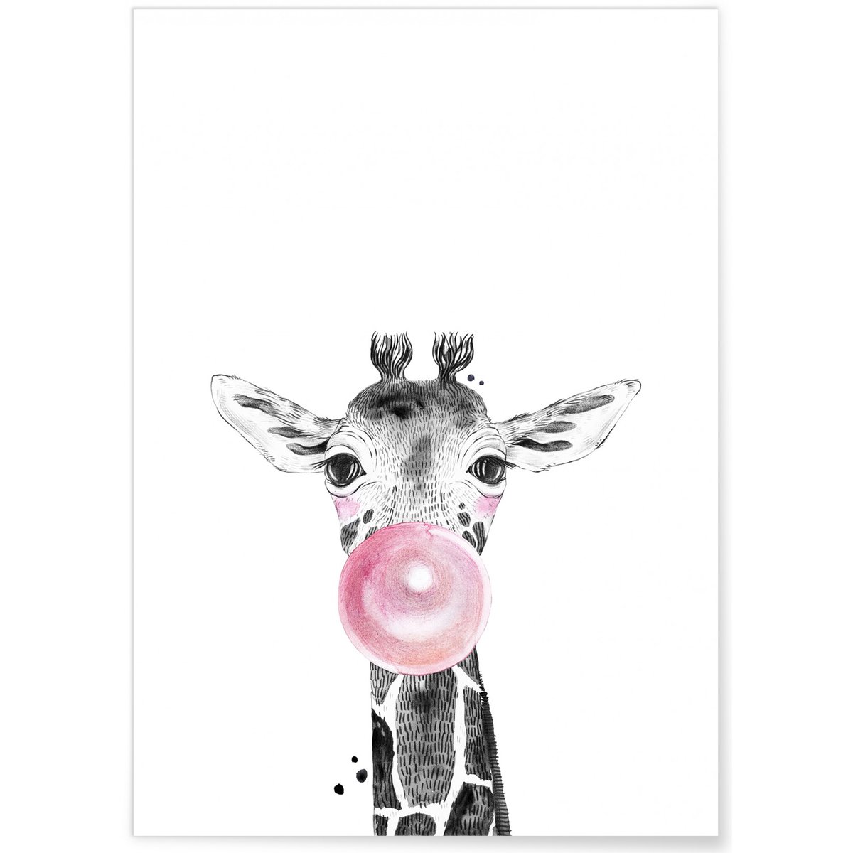 Affiche Bulle de Girafe Rose blanc, L'AFFICHERIE