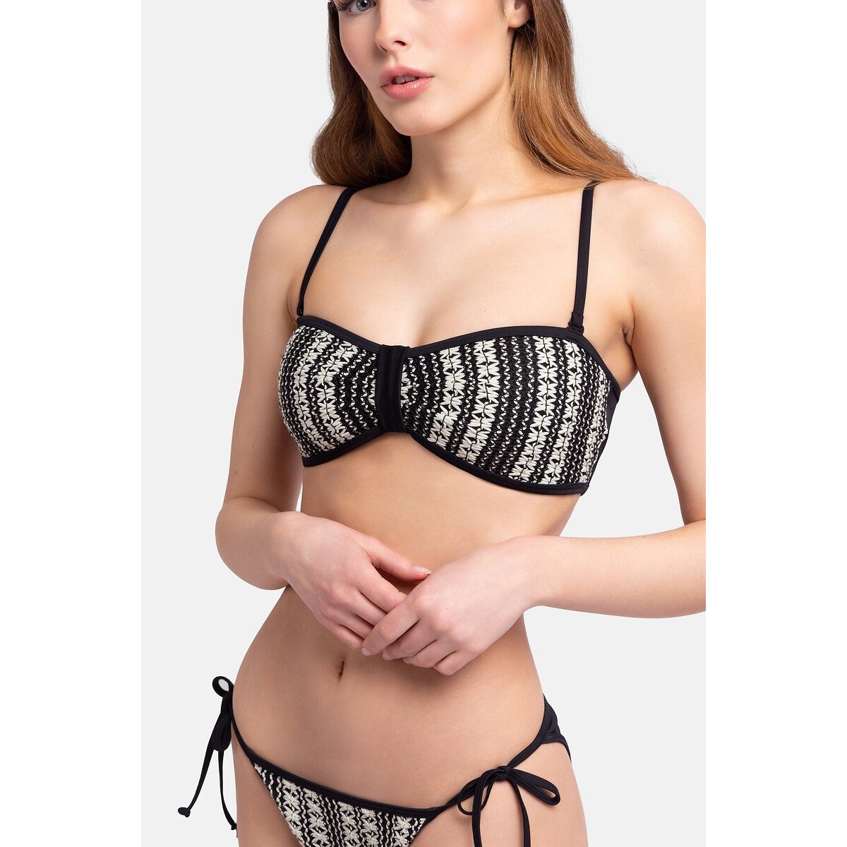 Orissa Bandeau Bikini Top black two-tone white, DORINA