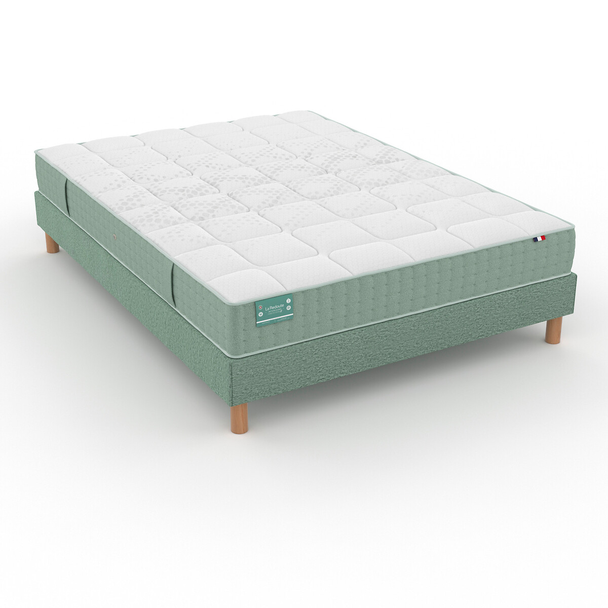 Set van boxspring en matras voor een gevoelige rug, 1362 veren, stevig, met een stevige ondersteunin celadon, LA REDOUTE INTERIEURS