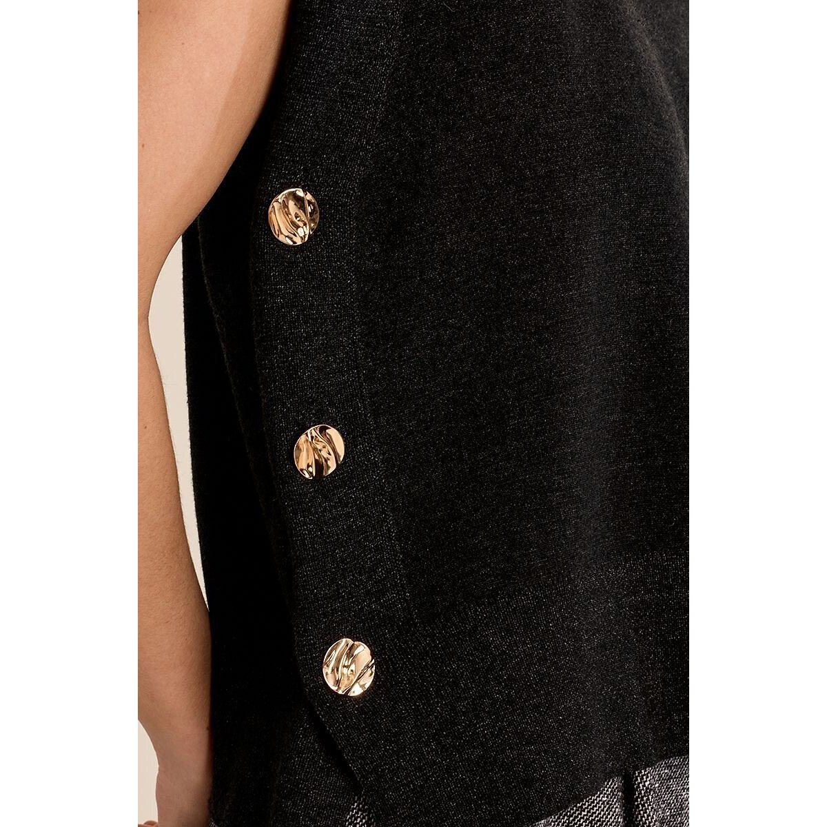 Pull girocollo senza maniche, dettagli bottoni antracite, MOLLY BRACKEN