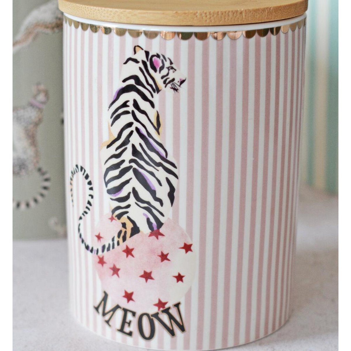 Pot Hermétique Tigre 14 cm multicolor , détails bords dorés, YVONNE ELLEN