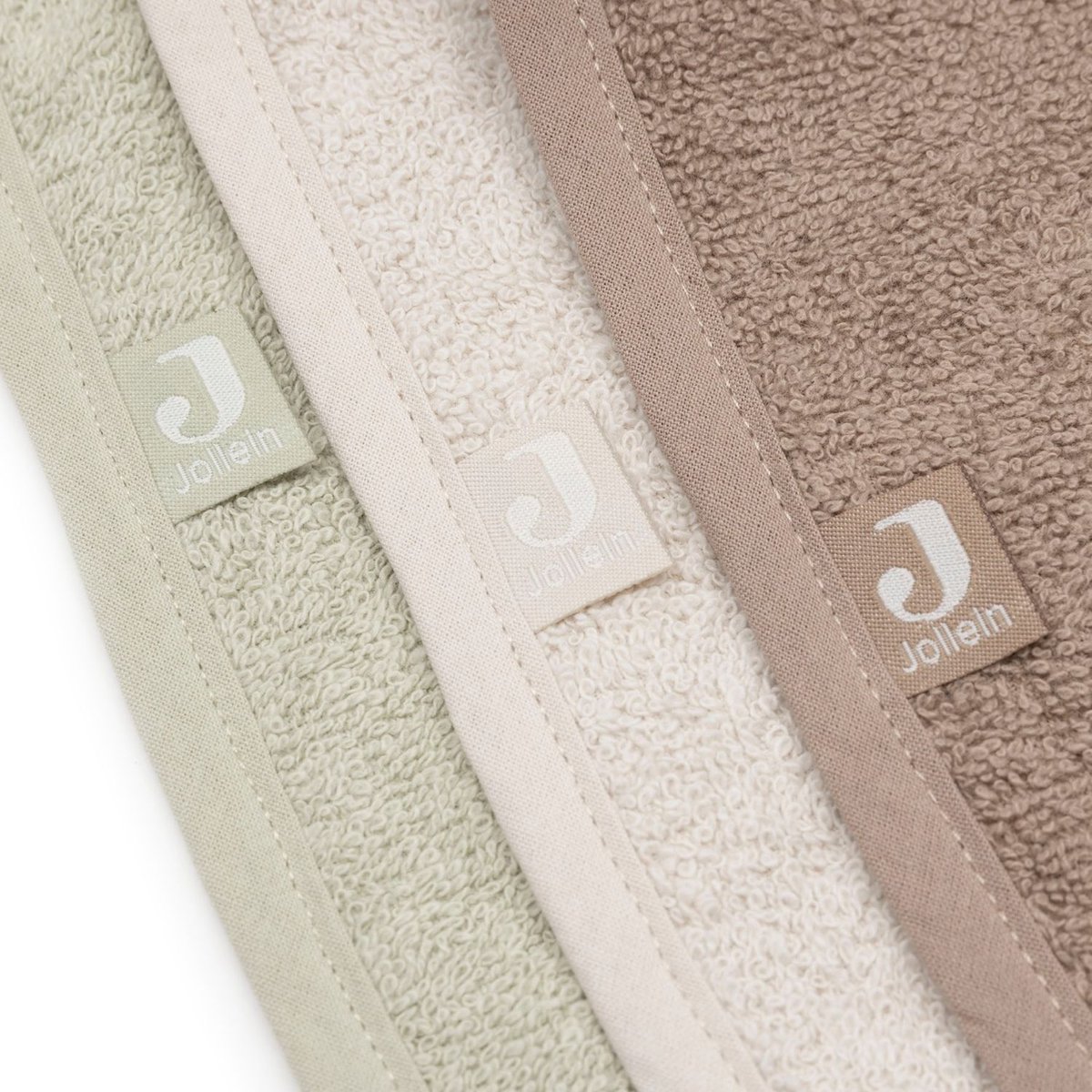 Lot de 3 bavoirs en éponge vert, écru, marron, JOLLEIN