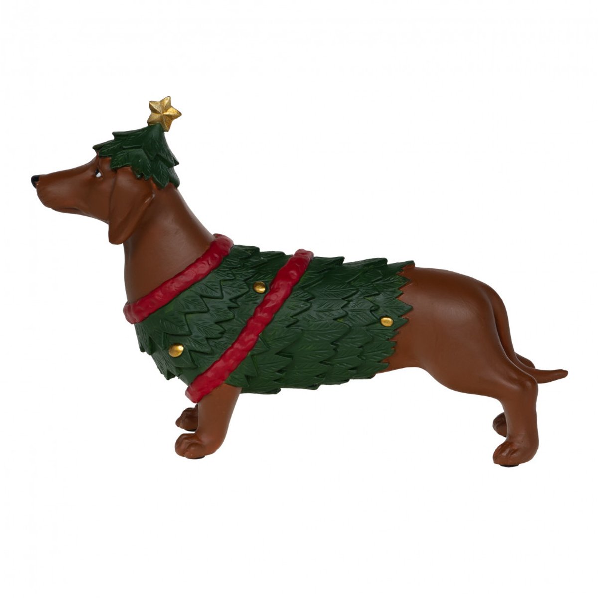 Teckel de Noël sapin 21X33 cm en résine marron, AMADEUS