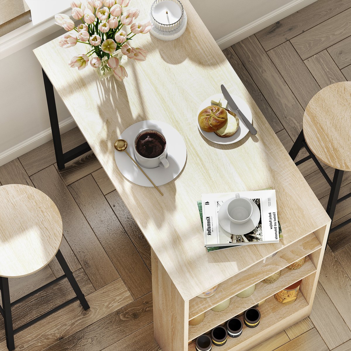 Ensemble de table de bar Panneau de chêne et noir, HOMCOM