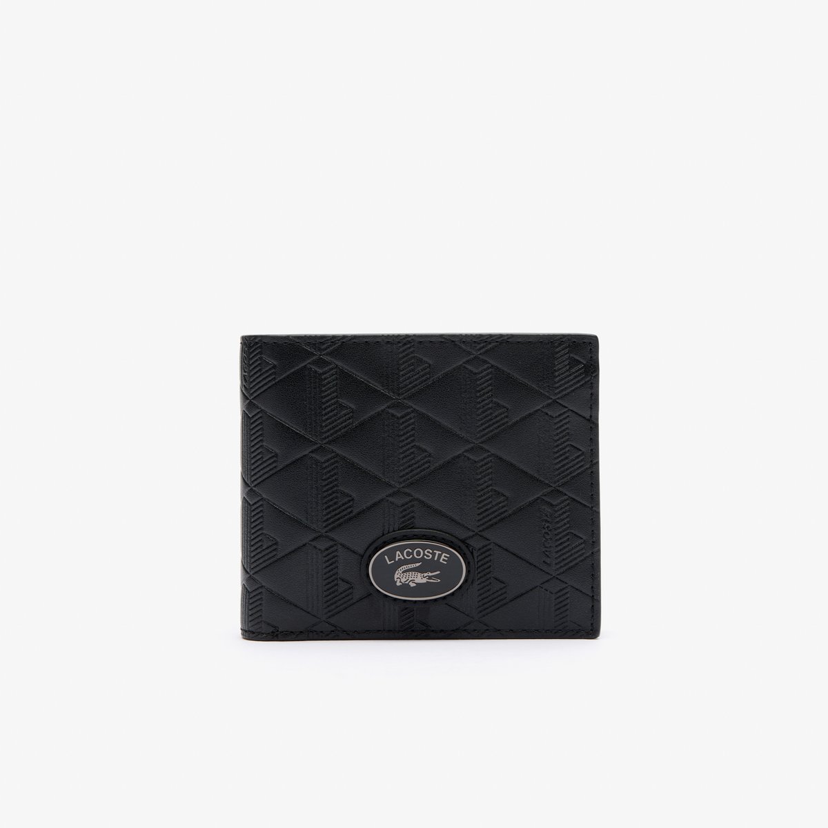 Portefeuille monogramme moyen en cuir noir-000, LACOSTE
