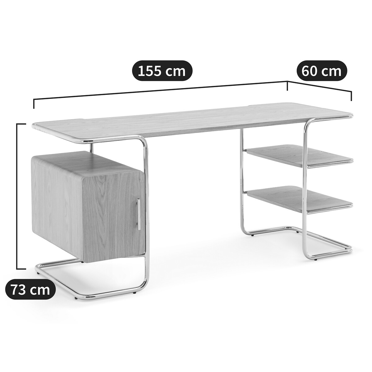 Bureau tubulaire en plaqué chêne, longueur 155 cm, Emlyn chêne naturel, AM.PM