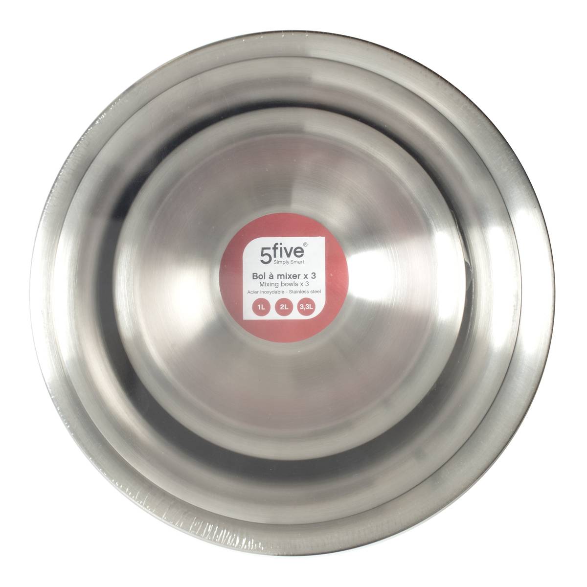 Lot de 3 bols à mixer ESSENTIELS gris, 5FIVE SIMPLY SMART
