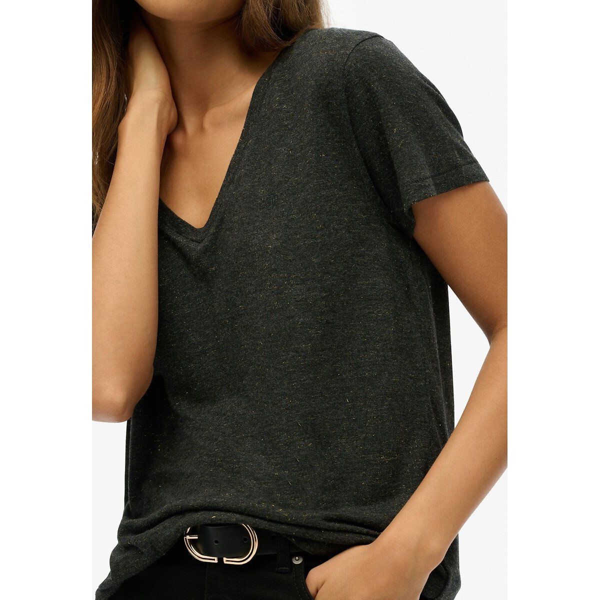 T-shirt brodé noir métallisé, SUPERDRY