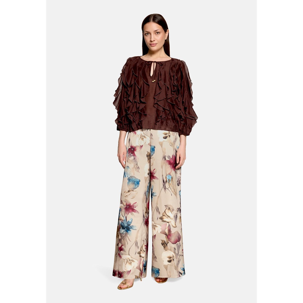 Pantalon Marlene à imprimé à fleurs beige/dark red, VERA MONT