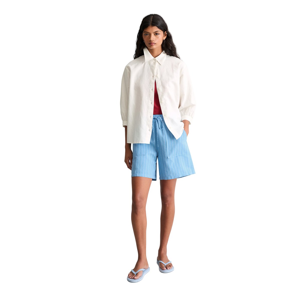 Blouse relaxed en mélange de lin et de coton blanc, MARC O’POLO DENIM