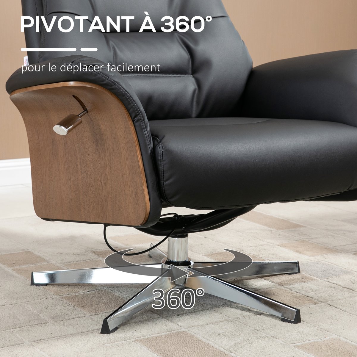 Fauteuil inclinable avec repose-pieds noir, HOMCOM