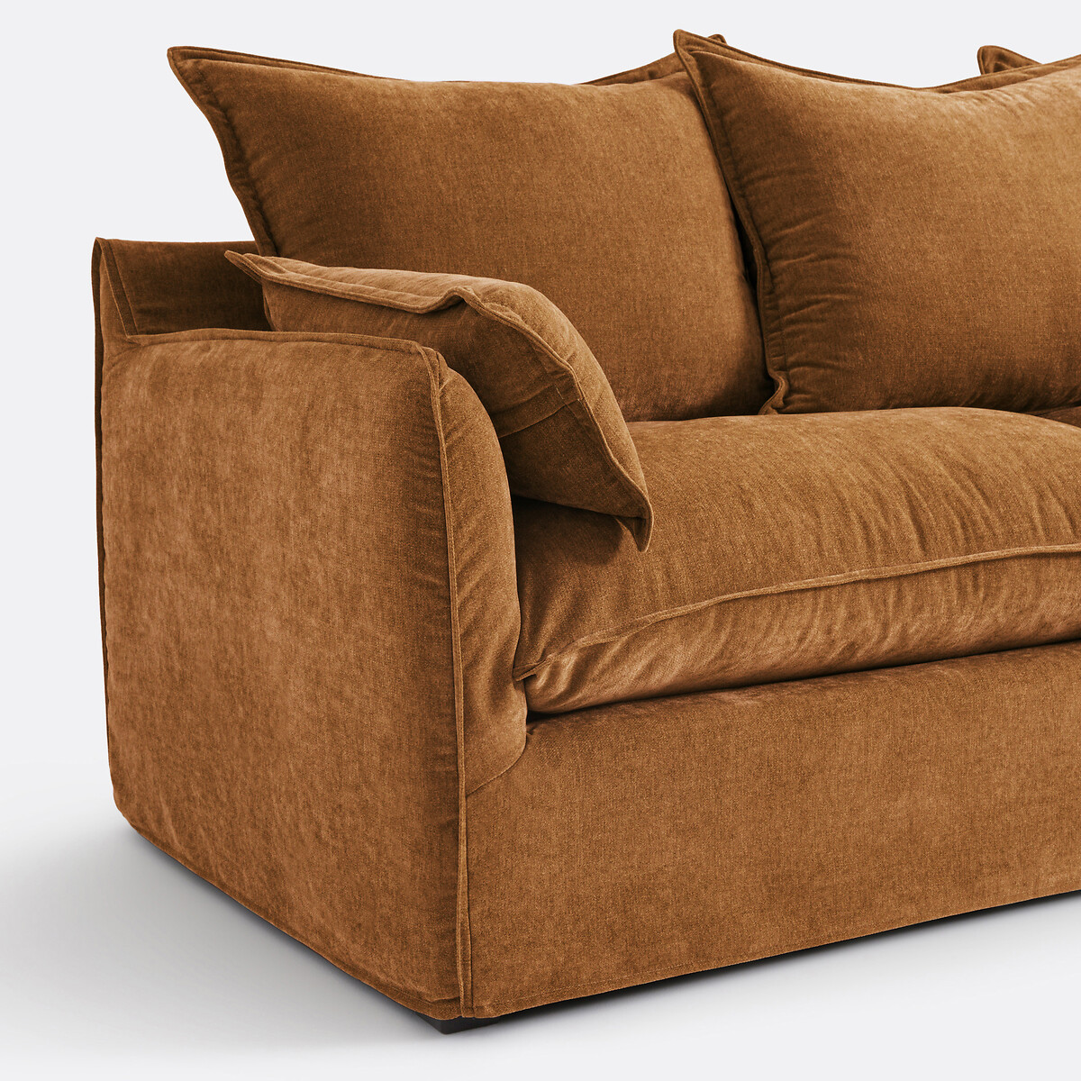Odna Velvet-Touch 3 Seater Sofa with Removable Cover mid-brown , LA REDOUTE INTERIEURS