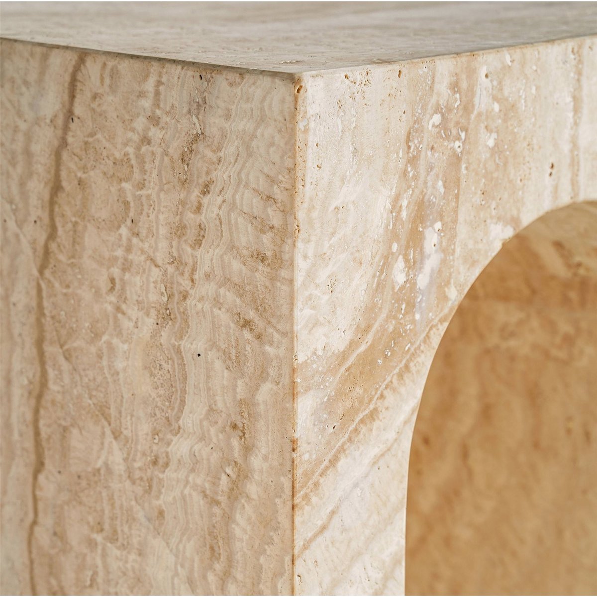 Table d'appoint en travertin style art déco brun clair travertin naturel, RECOLLECTION