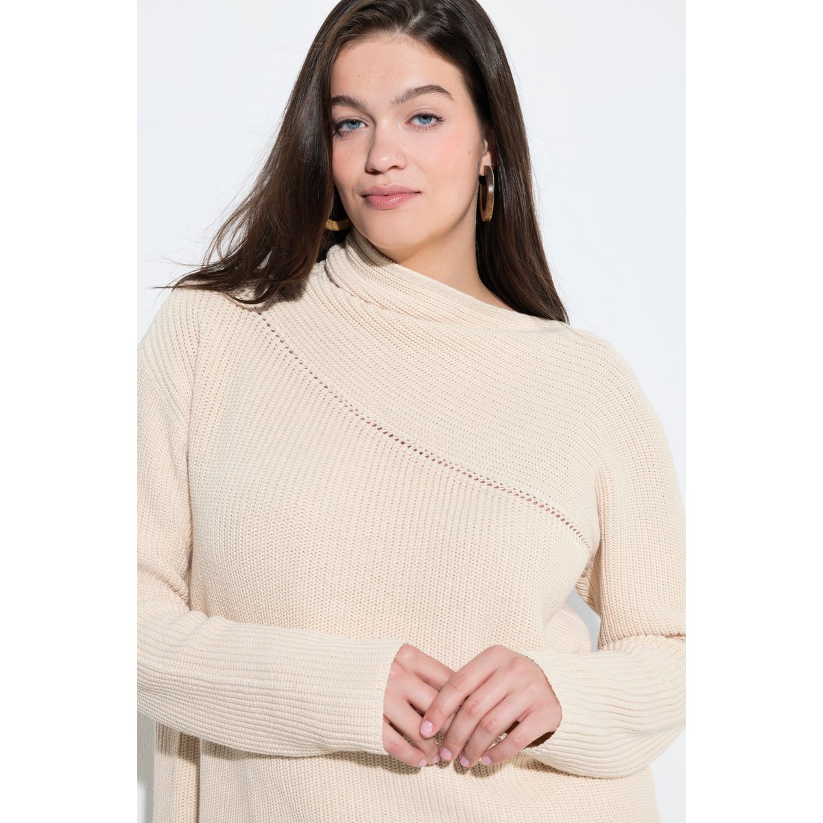 Pull en coton bio à manches longues, texturé blanc perle, ULLA POPKEN