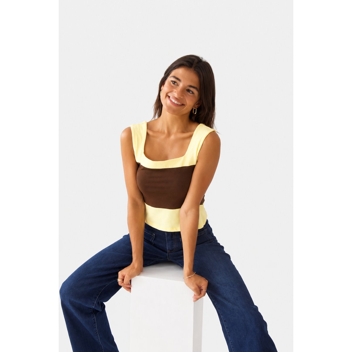 Débardeur color block MILA marron / jaune, MINDTRAVELER