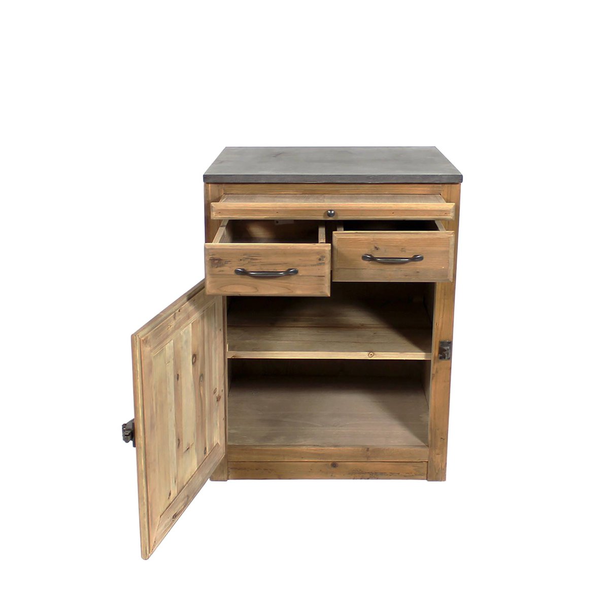 Meuble bas de cuisine en bois recyclé et pierre bleue CHAMPÊTRE bois clair, MADE IN MEUBLES