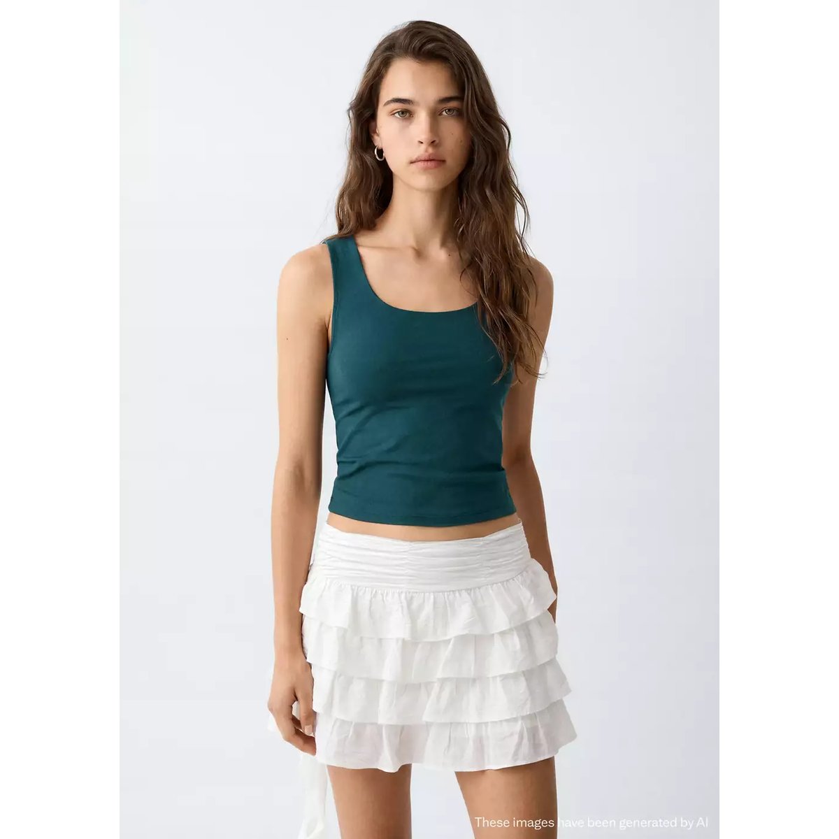 Top à bretelles encolure carrée vert, MANGO TEEN