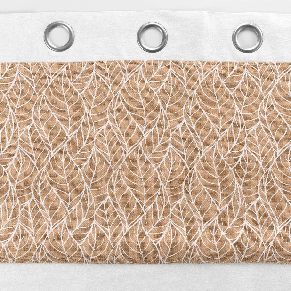 Rideau bi-matière avec toile de jute imprimée blanc, DOUCEUR D'INTÉRIEUR